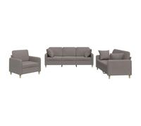 mtlskopl Ensemble de Canapés 3 Pièces en Tissu Taupe avec Coussins, Salon Complet Comprenant 1 Fauteuil, 1 Canapé 2 Places et 1 Canapé 3 Places pour Séjour et Bureau