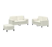 mtlskopl Ensemble de Canapés 3 Pièces en Velours Crème, Mobilier de Salon Complet avec Deux Canapés 2 Places, Pouf Repose-Pied et Coussins pour Séjour