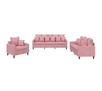 mtlskopl Ensemble de Canapés 3 Pièces en Velours Rose, Salon Complet avec 1 Fauteuil, 1 Canapé 2 Places et 1 Canapé 3 Places, Coussins Confortables pour Séjour