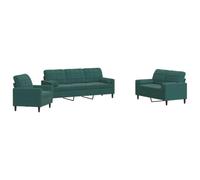 mtlskopl Ensemble de Canapés 3 Pièces en Velours Vert Foncé, Salon Complet avec 1 Fauteuil, 1 Canapé 2 Places, 1 Canapé 3 Places et 4 Traversins pour Bureau et Séjour