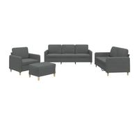 mtlskopl Ensemble de Canapés 4 Pièces avec Coussins, Canapé 3 Places, Canapé 2 Places, Fauteuil et Pouf Repose-Pied, Mobilier de Salon en Tissu Rembourré, Gris Foncé
