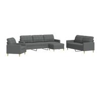 mtlskopl Ensemble de Canapés 4 Pièces en Tissu Gris Foncé, Salon Complet avec Canapé 3 Places, 2 Places, Fauteuil et Repose-Pieds, Cadre en Métal Stable pour Séjour