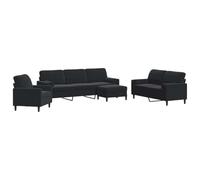 mtlskopl Ensemble de Canapés 4 Pièces en Velours Noir, Salon Complet avec Canapé 3 Places, Canapé 2 Places, Fauteuil et Pouf Repose-Pied pour Séjour et Bureau