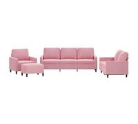 mtlskopl Ensemble de Canapés 4 Pièces en Velours Rose, Salon Complet avec Fauteuil, Canapé 2 Places, Canapé 3 Places, Repose-Pied Pouf et 6 Coussins Cylindriques pour Salon