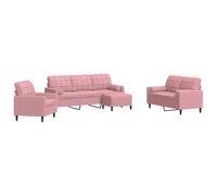 mtlskopl Ensemble de Canapés 4 Pièces en Velours Rose, Salon Complet Moderne avec Canapé 3 Places, Canapé 2 Places, Fauteuil, Repose-Pied et 4 Oreillers de Traversin pour Séjour