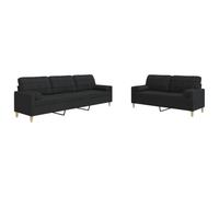 mtlskopl Ensemble de Canapés en Tissu Noir, Canapé 2 et 3 Places pour Salon avec Cadre en Métal et 4 Coussins Cylindriques Décoratifs, Mobilier de Séjour Moderne