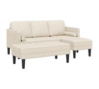 mtlskopl Ensemble de Canapés Modulables 3 Places avec Pouf, Canapé d'angle Salon en Tissu de Polyester Respirant et Cadre en Bois, avec 2 Coussins, Couleur Lin