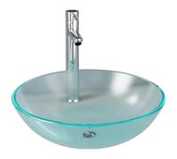 mtlskopl Ensemble de lavabo à poser pour salle de bain, rond, en verre, 42 cm, avec robinet et bonde pop-up, bac à laver en verre trempé dépoli pour la salle de bain