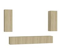 mtlskopl Ensemble de Meuble TV Suspendu 5 Pcs, Meuble TV Mural en Bois d'Ingénierie pour Salon, Meuble de Rangement Chêne Sonoma, avec 3 Modules Bas et 2 Colonnes Verticales