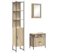 mtlskopl Ensemble de meubles de salle de bain 3 pièces en chêne Sonoma - Ensemble de meubles de salle de bain avec armoire miroir 42 x 12 x 60 cm, meuble sous lavabo 60 x 30 x 60 cm et grande armoire