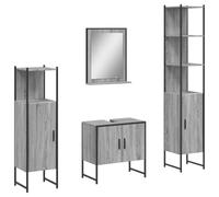 mtlskopl Ensemble de meubles de salle de bain 4 pièces gris Sonoma en bois avec meuble de lavabo 60x33x60 cm, armoires de salle de bain 33x33x185,5/120,5 cm et miroir 50x12x60 cm, gain de place pour