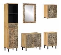 mtlskopl Ensemble de meubles de salle de bain 5 pièces en bois massif de mangue, meuble de salle de bain avec meuble sous lavabo, armoire murale, armoire haute, armoire de salle de bain et miroir pour