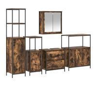mtlskopl Ensemble de meubles de salle de bain 5 pièces marron 76,5 x 35 x 95 cm en matériau dérivé du bois Design moderne avec miroir plat et portes affleurantes pour petites salles de bains et WC