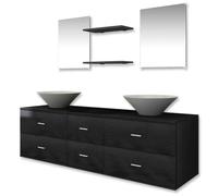 mtlskopl Ensemble de meubles de salle de bain 7 pièces - Noir - 150 x 45 x 45 cm - Avec double lavabo en céramique pop-up - Vis de vidange pop-up - Design moderne pour petites et grandes salles de