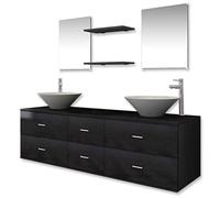 mtlskopl Ensemble de meubles de salle de bain 9 pièces, noir, double vasque en bois de 150 cm, avec 2 lavabos en céramique, montage mural, design moderne, pour petites et grandes salles de bains