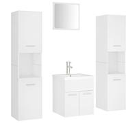 mtlskopl Ensemble de meubles de salle de bain en bois blanc 41 x 38,5 cm, vasque en céramique, armoire haute de 130 cm, paire de miroirs, bonde d'écoulement, design moderne pour petites salles de