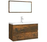 mtlskopl Ensemble de meubles de salle de bain en chêne fumé 80 x 39,5 x 45 cm - Lavabo en céramique - Trop-plein - Vidage pop-up - Miroir mural moderne robuste et durable - Petite salle de bain - WC