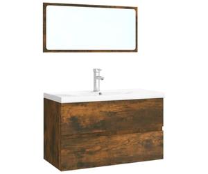 mtlskopl Ensemble de meubles de salle de bain en chêne fumé 80 x 39,5 x 45 cm - Lavabo en céramique - Trop-plein - Vidage pop-up - Miroir mural moderne robuste et durable - Petite salle de bain - WC