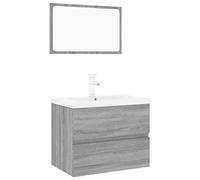 mtlskopl Ensemble de meubles de salle de bain gris Sonoma - 60 x 38,5 x 45 cm - En matériau dérivé du bois - Avec lavabo en céramique - Montage mural - Miroir moderne et peu encombrant - Pour petites