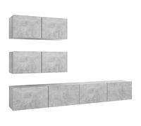mtlskopl Ensemble de Meubles TV 4 Pièces Gris Béton en Bois d'Ingénierie, Meuble TV Suspendu Mural pour Salon, Meuble HiFi Flottant avec Compartiments de Rangement