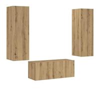 mtlskopl Ensemble de Meubles TV Muraux 3 Pièces en Bois d'Ingénierie Chêne Artisanal, Meuble Télévision Suspendu Moderne avec Rangements pour Salon, Modules 80cm et 30,5cm