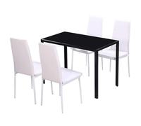 mtlskopl Ensemble de salle à manger 5 pièces avec table en verre de 105 x | Salon compact pour cuisine et salle à manger avec plateau en verre trempé facile d'entretien et sièges en cuir synthétique