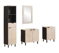 mtlskopl Ensemble de salle de bain 4 pièces en bois de manguier blanc 38 x 33 x 160 cm, meuble sous-vasque, miroir 70 x 50 cm, 2 armoires de rangement, peu encombrant
