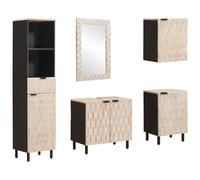 mtlskopl Ensemble de salle de bain avec étagère - 5 pièces - Surface lavée - 38 x 33 x 160 cm - En bois de manguier massif - Design moderne avec lavabo - Toilettes d'invités - Meuble de salle de bain