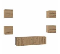 mtlskopl Ensemble Meuble TV Mural 6 Pièces en Bois d'Ingénierie Chêne Artisanal, Meuble Télé Suspendu Design Moderne pour Salon, Buffet Flottant de Rangement avec Portes Battantes