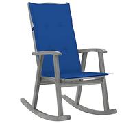 mtlskopl Fauteuil à bascule en bois d'acacia massif avec coussin, bleu roi, chaise de relaxation vintage pour salon et terrasse, finition gris, 57 x 100 x 117 cm, charge jusqu'à 110 kg