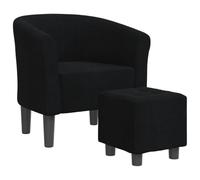mtlskopl Fauteuil Cabriolet avec Repose-Pied en Tissu Noir Salon | Siège rembourré confortable avec pouf assorti pour le salon, la chambre ou le bureau. Design moderne capitonné.