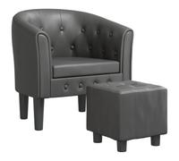 mtlskopl Fauteuil Cabriolet et Repose-Pied en Similicuir Gris | Siège de salon confortable avec pouf assorti, cadre stable en pin et revêtement en similicuir facile à nettoyer.