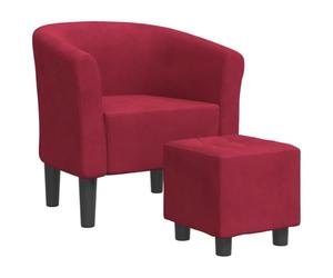 mtlskopl Fauteuil Cabriolet et Repose-Pied en Velours Rouge Bordeaux | Siège d'appoint capitonné avec pouf pour salon ou chambre, doté d'une structure en bois et d'un rembourrage en mousse.