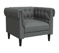 mtlskopl Fauteuil Chesterfield Gris Foncé en Tissu, Chaise de Salon Capitonnée Vintage avec Accoudoirs et Pieds en Bois Massif, Fauteuil Confortable pour Salon et Bureau
