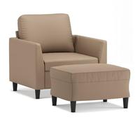 mtlskopl Fauteuil de Salon avec Repose-Pied, Chaise Relax Confortable en Similicuir Cappuccino, Fauteuil Individuel Rembourré Cadre Métal et Contreplaqué pour Bureau, 80x77x80 cm