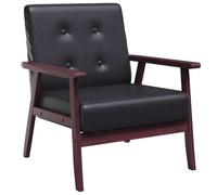 mtlskopl Fauteuil rétro en cuir synthétique noir avec structure en bois 110 | Fauteuil rembourré confortable de style vintage pour salon et chambre à coucher, cadre en bois robuste
