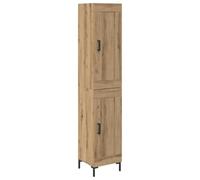 mtlskopl Haut d'Armoire Chêne Artisanal, Buffet Haut et Colonne de Rangement en Bois d'Ingénierie avec 2 Portes et Pieds en Métal pour Salle à Manger et Cuisine, 34,5 x 34 x 180 cm