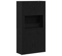 mtlskopl Haut de Buffet Chêne Noir 80 x 33 x 150 cm, Vaisselier en Bois d'Ingénierie Style Rustique pour Salle à Manger et Salon, Armoire de Rangement Haute avec 4 Portes et Tiroir
