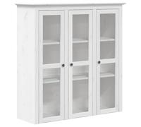 mtlskopl Haut de Buffet Vaisselier BODO, Armoire Portes Vitrées en Bois de Pin Massif, Surmeuble pour Commode avec 3 Portes en Verre, Vitrine Chic, Blanc, 115,5 x 38,5 x 118 cm