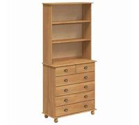 mtlskopl Hutch Vaisselier ASKIM en Bois de Pin Massif Cire de Miel, Buffet 2 Corps 91 x 40 x 200,5 cm avec 6 Tiroirs, Meuble de Rangement Traditionnel pour Salle à Manger