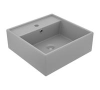 mtlskopl Lavabo à poser carré gris clair mat 41 x 41 x 15 cm - Lavabo moderne en céramique avec trou de robinet et protection anti-débordement pour salle de bain, WC d'invités, salle de bain