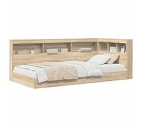 mtlskopl Lit à bibliothèque en chêne Sonoma - 75 x 190 cm - Cadre de lit en bois avec tête de lit - Étagère en forme de L - Peu encombrant - Lit simple pour petites pièces et chambres d'amis