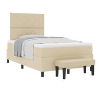 mtlskopl Lit à sommier tapissier 120 x 190 cm avec tête de lit en tissu Crème Lit rembourré moderne avec matelas et surmatelas Lit compact pour lit simple pour adolescent avec banc