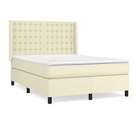 mtlskopl Lit à sommier tapissier 140 x 190 cm avec matelas et surmatelas, lit complet, crème, en cuir synthétique, design avec tête de lit à oreilles pour chambre à coucher