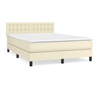 mtlskopl Lit à sommier tapissier, 140 x 200 cm, crème, lit complet avec matelas, surmatelas et tête de lit, lit double en cuir synthétique de luxe pour un sommeil réparateur dans la chambre à coucher