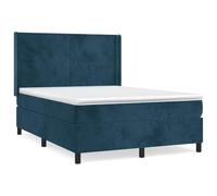 mtlskopl Lit à sommier tapissier 140 x 200 cm en velours bleu foncé - Lit rembourré complet avec matelas et surmatelas - Lit double de luxe avec tête de lit réglable en hauteur pour chambre à coucher