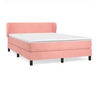 mtlskopl Lit à sommier tapissier 140 x 200 cm en velours rose - Lit complet avec matelas à ressorts ensachés et surmatelas - Lit double de luxe rembourré avec tête de lit réglable en hauteur pour