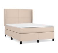 mtlskopl Lit à sommier tapissier - 140 x 200 cm - Marron cappuccino - En cuir synthétique - Lit double complet avec matelas et surmatelas - Tête de lit réglable en hauteur - Lit de luxe pour chambre à