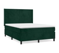 mtlskopl Lit à sommier tapissier 140 x 200 cm vert foncé - Lit de luxe en velours avec matelas et surmatelas - Lit rembourré avec tête de lit réglable en hauteur pour chambre à coucher et chambre