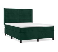 mtlskopl Lit à sommier tapissier 140 x 200 cm vert foncé - Lit rembourré de luxe en velours avec matelas, surmatelas et tête de lit oreilles - Lit complet moderne pour chambre à coucher